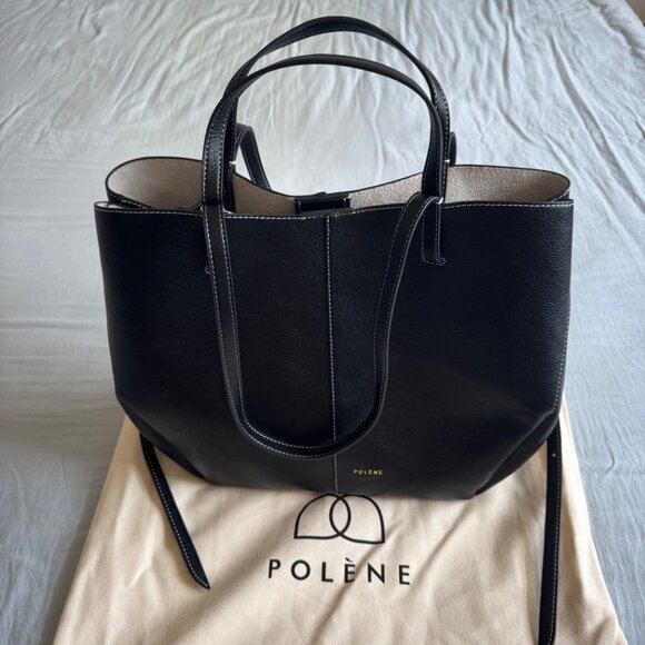 Polene Handbags - polene Cyme Edition Textured Black with Ecru Stitching
